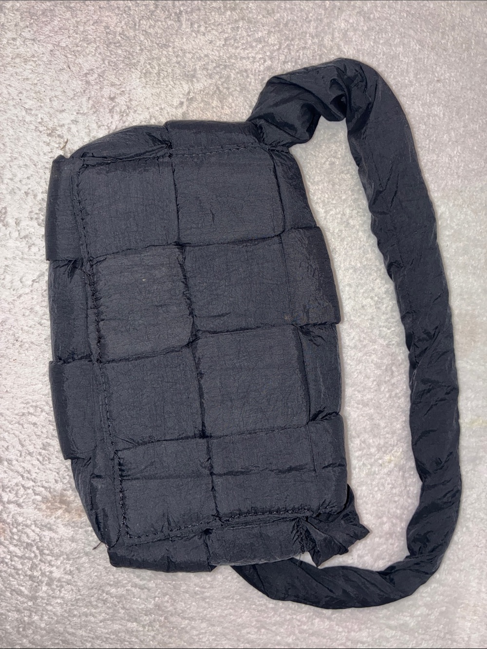 Black Quilted Crossbody Bag - Lightweight Padded Shoulder Bag